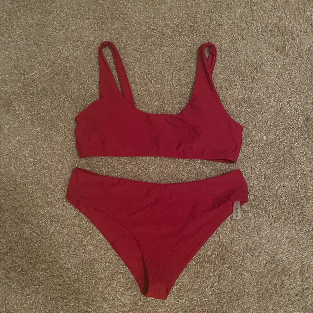 shein 2 piece bathing suit dark red size large